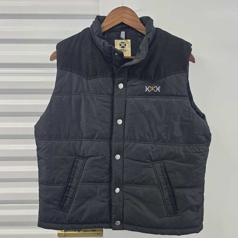 Hooey Men's Medium Black Western Puffer Vest Cowboy Rodeo Ranch Work